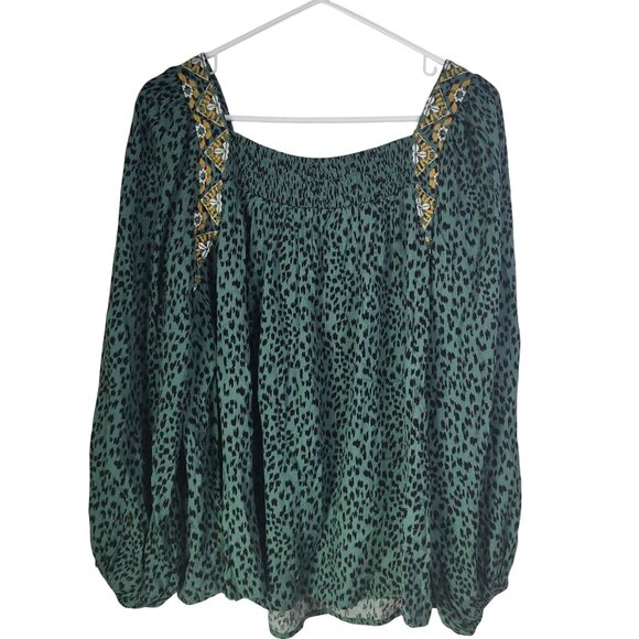 Hailey & Co Women's Small Peasant Blouse Top Animal Print Embroidery - Picture 2 of 10